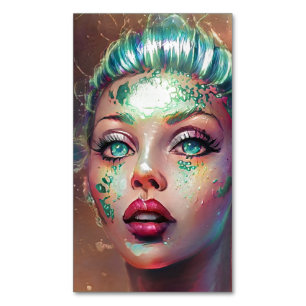 Teal Fantasy Space Lady Portrait Artsy Business Card Magnet