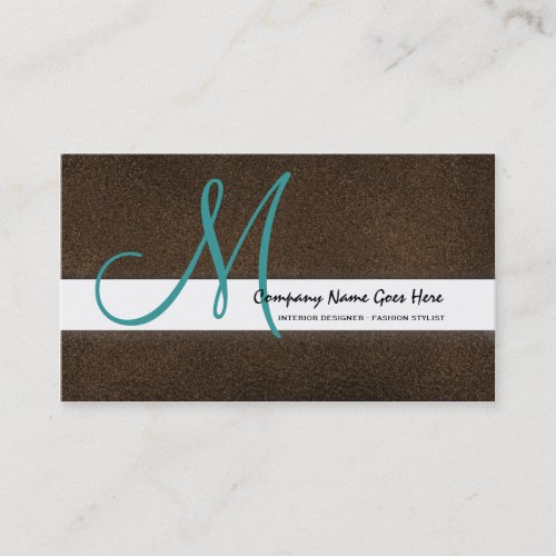 Teal fashion stylist brown suede business cards