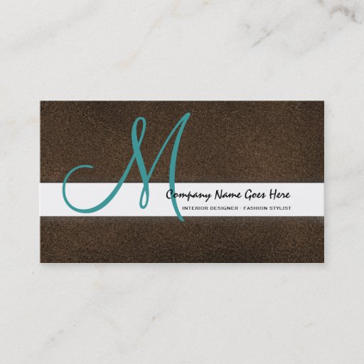 Customizable Teal fashion stylist brown suede business cards