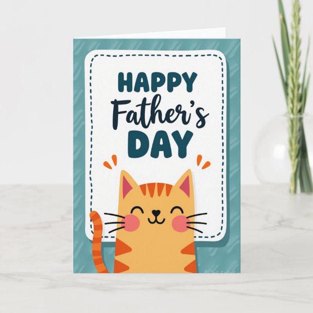 Teal Fathers Day Feline Card (Front)