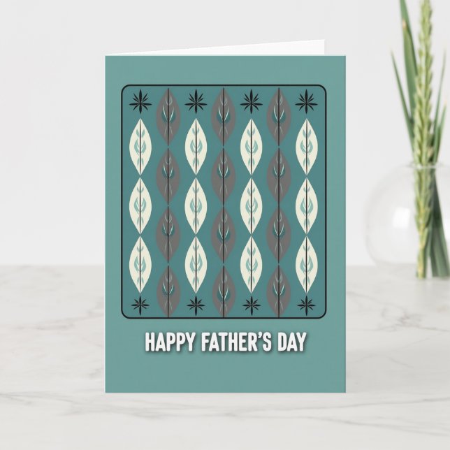 Teal Fathers Day Leaf Pattern Card (Front)