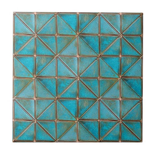 Teal faux_copper patina X_pattern aged texture  Ceramic Tile