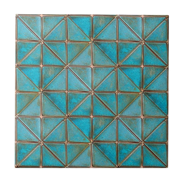 Teal faux-copper patina X-pattern aged texture  Ceramic Tile (Front)