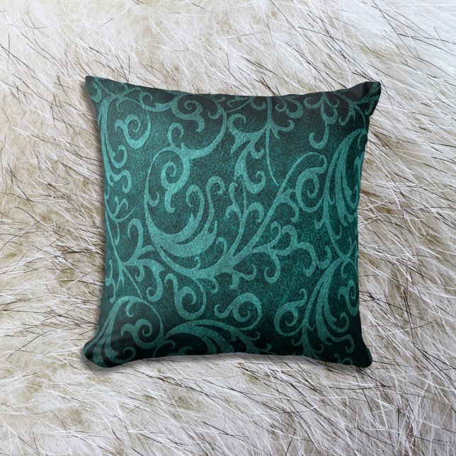 Teal Faux Embossed Swirl Leather Throw Pillow (Creator Uploaded)