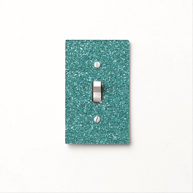 Teal Faux Glitter Light Switch Cover (In Situ)