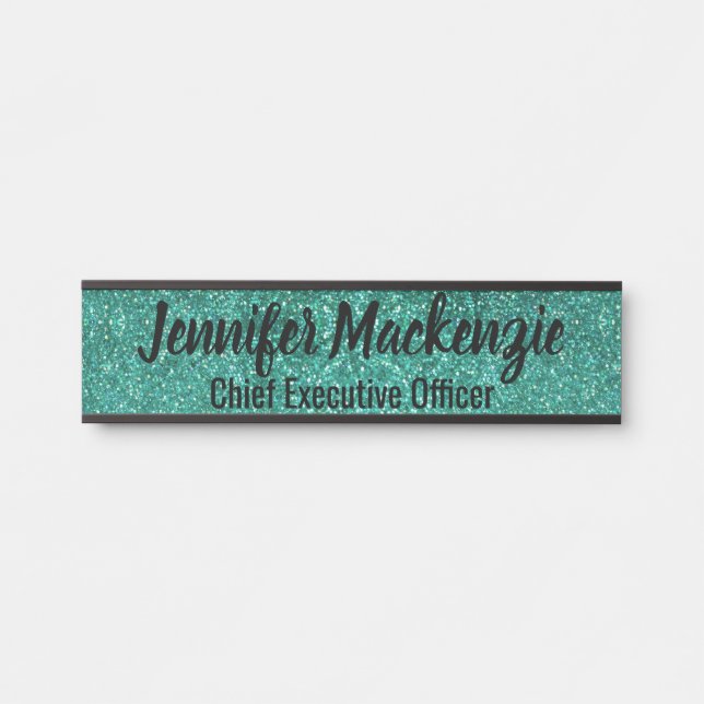 Teal Faux Glitter Office Door Sign (Front)