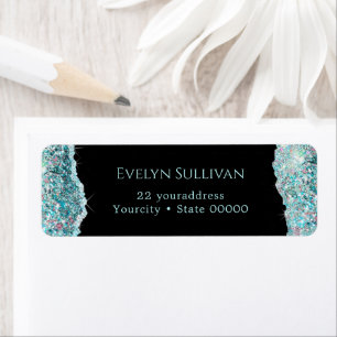 Teal faux glitter Return Address Label