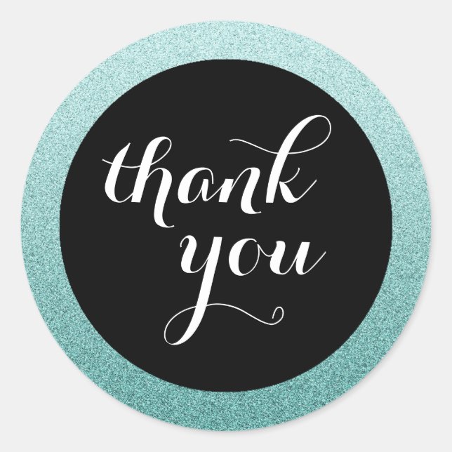 Teal Faux Glitter Thank You Favor Sticker (Front)