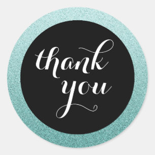 Teal Faux Glitter Thank You Favor Sticker