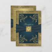 Teal, FAUX Gold, Floral Wedding Enclosure Card (Front/Back)