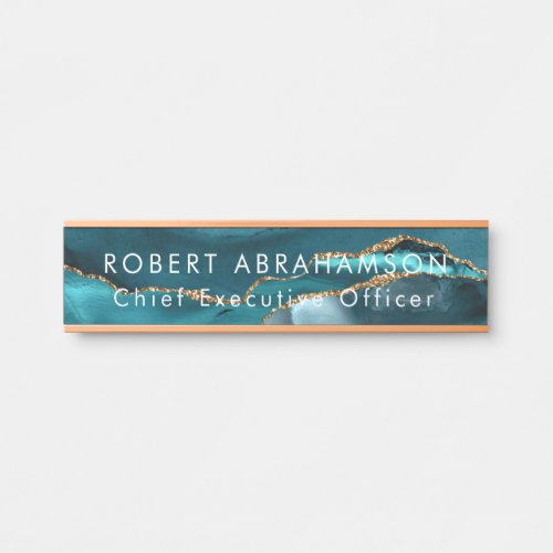 Teal Faux Gold Glitter Office Door Sign Name Plate