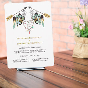 Teal Feather Arrow Dreamcatcher Wedding Invitation