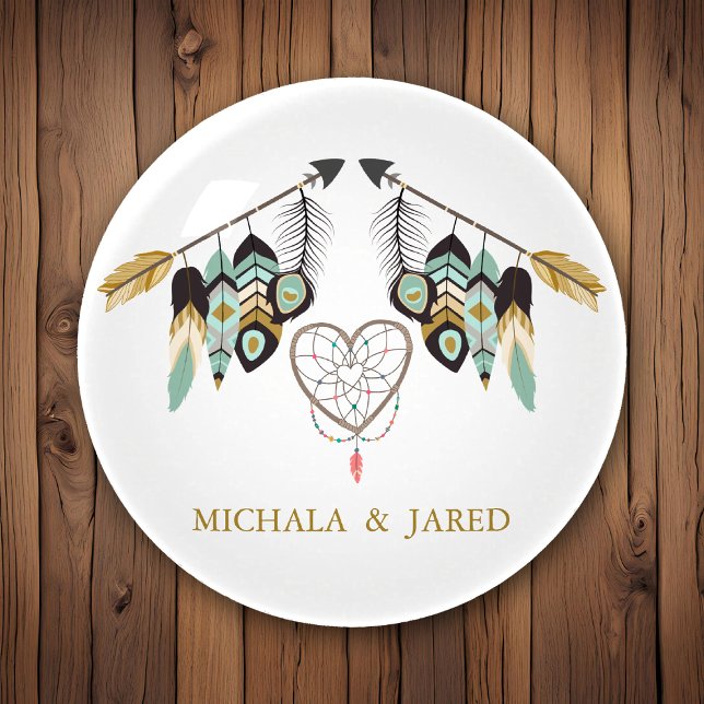 Teal Feather Arrow Dreamcatcher Wedding Keepsake Paperweight (Creator Uploaded)