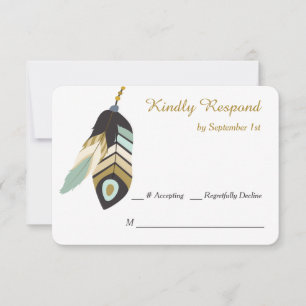 Teal Feather Dreamcatcher Wedding RSVP Card