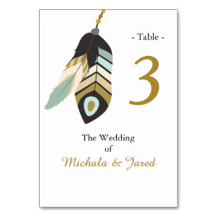 Teal Feather Wedding Table Number