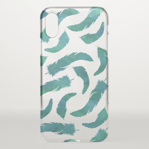 Teal Feathers Watercolor Pattern iPhone X Case