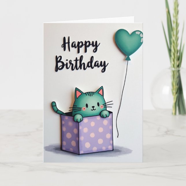 Teal Feline Birthday Card (Front)