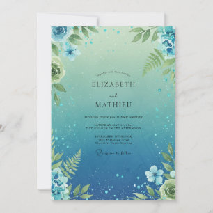 Teal Fern Leafy Wedding Invitation