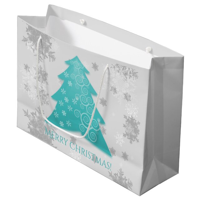 Teal Festive Christmas Tree Gift Bag (Front Angled)