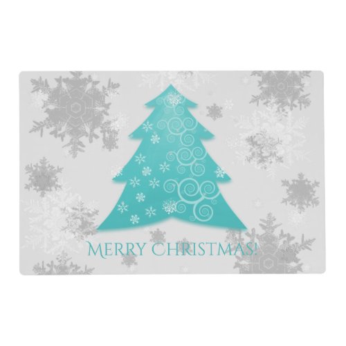 Teal Festive Christmas Tree Laminated Placemat
