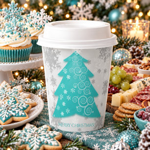 Teal Festive Christmas Tree Paper Cup