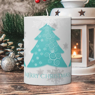 Teal Festive Christmas Tree Pillar Candle