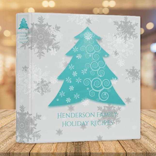 Teal Festive Christmas Tree Recipe Binder (Teal Festive Christmas Tree Holiday Family Recipe Binder)
