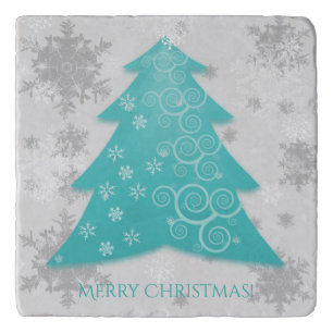 Teal Festive Christmas Tree Trivet