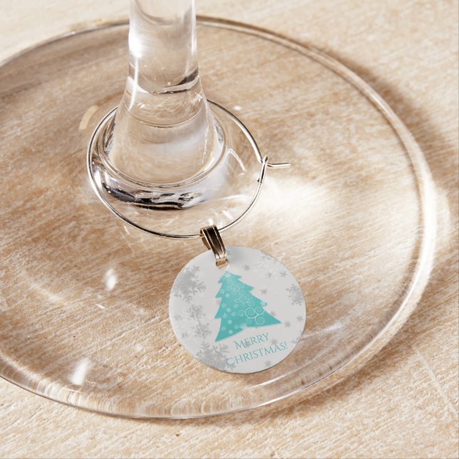 Teal Festive Christmas Tree Wine Charm (In Situ)