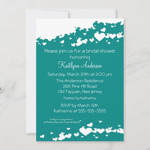 Teal Field of Hearts Bridal Shower Invitation