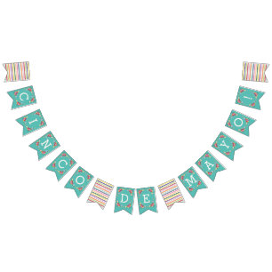 Teal Fiesta Floral Cinco de Mayo Bunting Banner