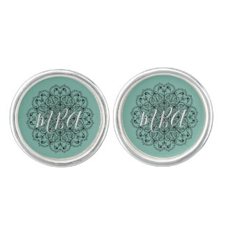 Teal Filagree Personalized Initial Cufflinks