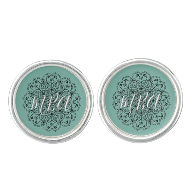 Teal Filagree Personalized Initial Cufflinks (Front)