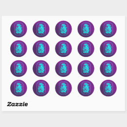 Teal Fingerprint on Purple Classic Round Sticker