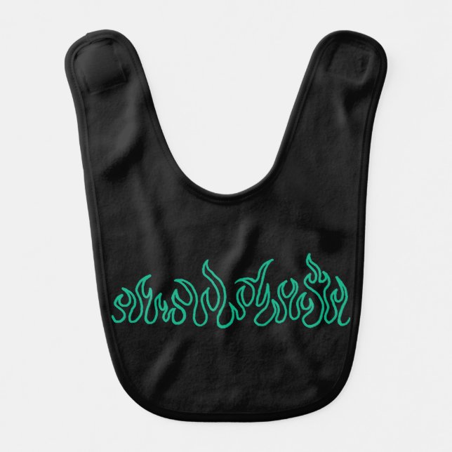 Teal Fire Flames Blaze Outline Baby Bib (Front)