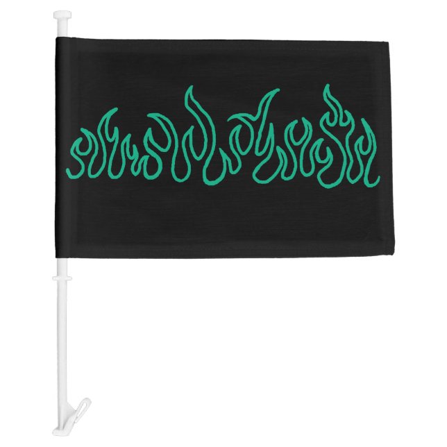 Teal Fire Flames Blaze Outline Car Flag (Front)