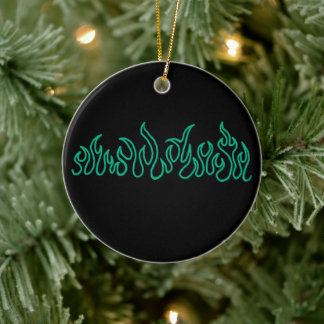 Teal Fire Flames Blaze Outline Ceramic Ornament