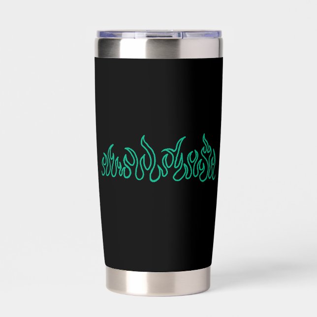 Teal Fire Flames Blaze Outline Insulated Tumbler (Front)