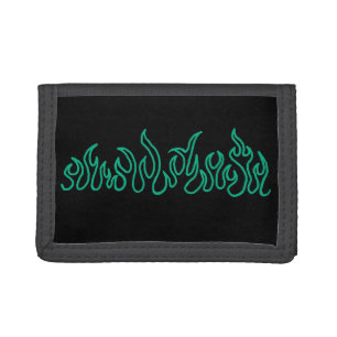Teal Fire Flames Blaze Outline Tri-fold Wallet