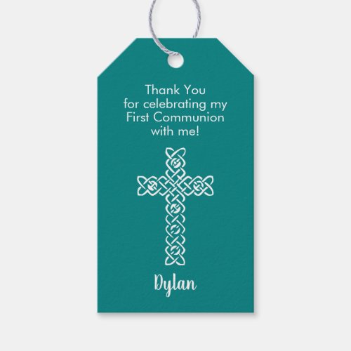 Teal First Communion Thank You Favor Gift Tags