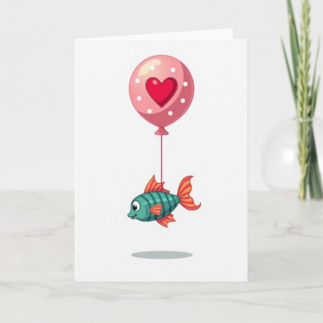 Teal Fish Balloon Love Story Card (Front)