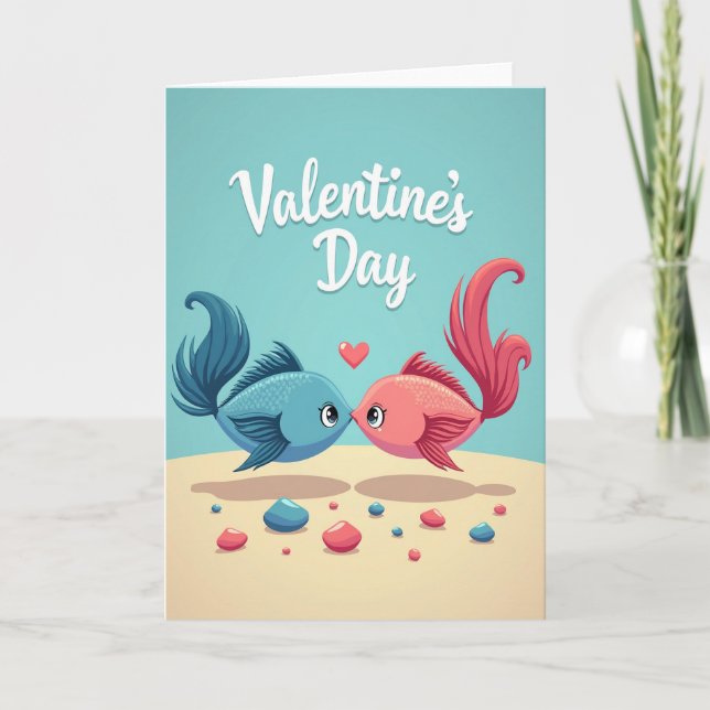 Teal Fish Valentine Love Card (Front)