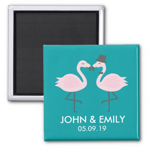 Teal Flamingo Wedding Bride  Groom Pair Magnet