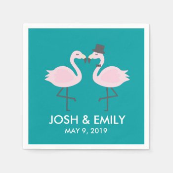 Teal Flamingo Wedding Bride & Groom Pair Paper Napkins by Popcornparty at Zazzle