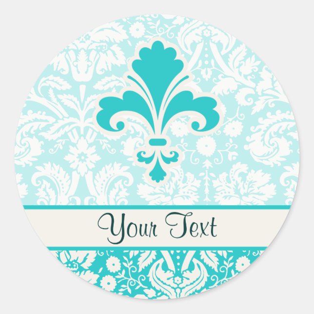 Teal Fleur de lis Classic Round Sticker (Front)