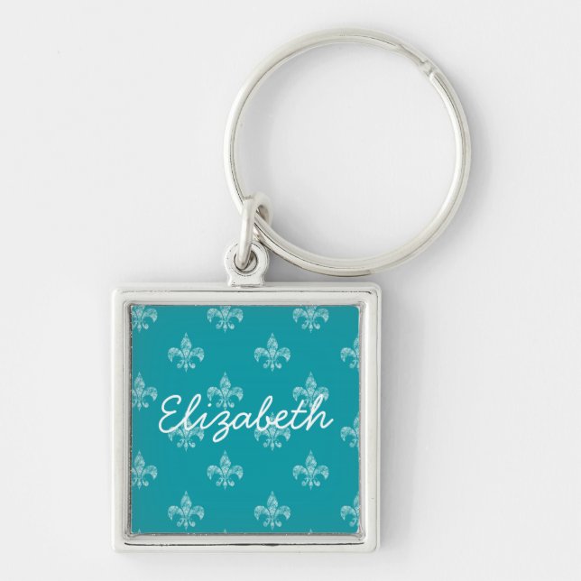 Teal Fleur de Lis Keychain (Front)