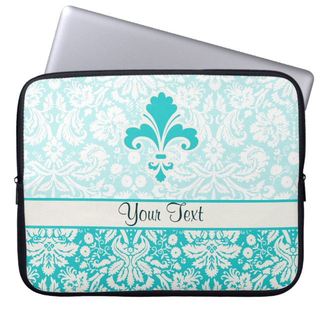 Teal Fleur de lis Laptop Sleeve (Front)