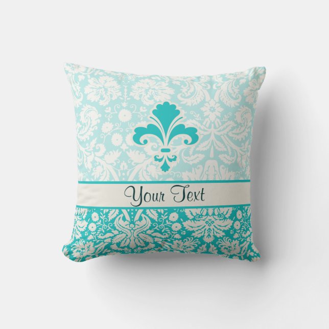 Teal Fleur de lis Throw Pillow (Front)