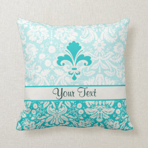 Teal Fleur de lis Throw Pillow
