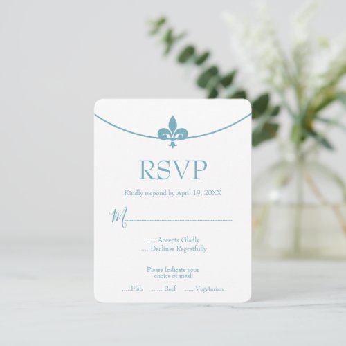 Teal Fleur de Lis Wedding RSVP Card